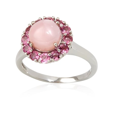 1.7ct Peruvian Pink Opal & Pink Tourmaline Ring Sterling Silver