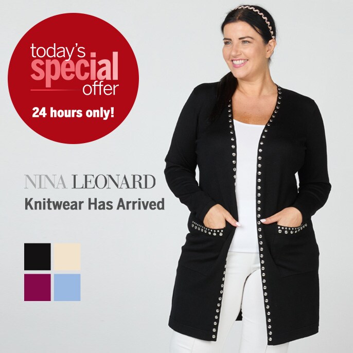 Today's Special Offer Nina Leonard Sweater Knit Cardigan with Pockets and Stud Detail