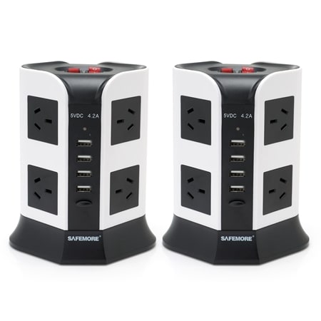 SAFEMORE Power Stacker (8 x AC Ports & 4 x USB Ports) 2 PACK