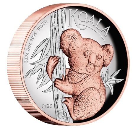 AU Koala 2024 $8 High Relief Rose Gold-plated 5oz Silver Coin