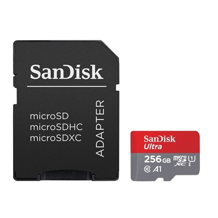 SanDisk Ultra microSDXC, SQUAC 256GB, A1, C10, U1, UHS-I, 150MB/s R, 4x6, S