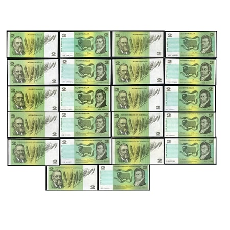 Complete 11-Banknote $2 Collection Uncirulated