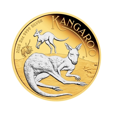 Australia Kangaroo 2025 $2 Gold-plated 2oz Silver Proof Coin