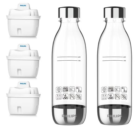 Philips Water Carbonating Bottle 2 Pack & Filter Jug 3 Pack Bonus