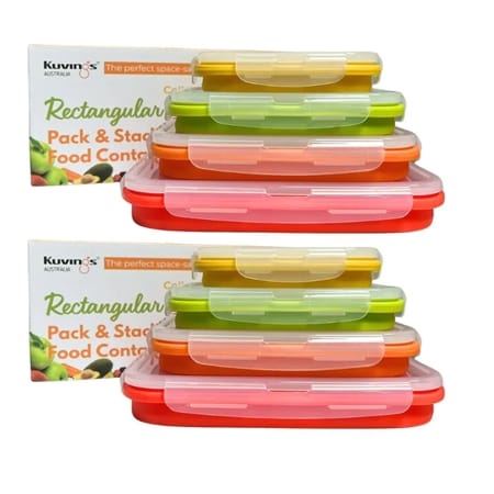 Kuvngs Silicone Pack & Stack Containers 2-Pk (8 x Containers)