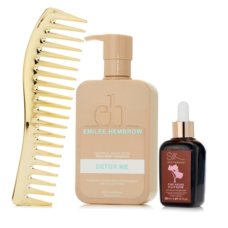 Oil of Morocco Argan Scalp Elixir, Emilee Hembrow DETOX Shampoo & Comb