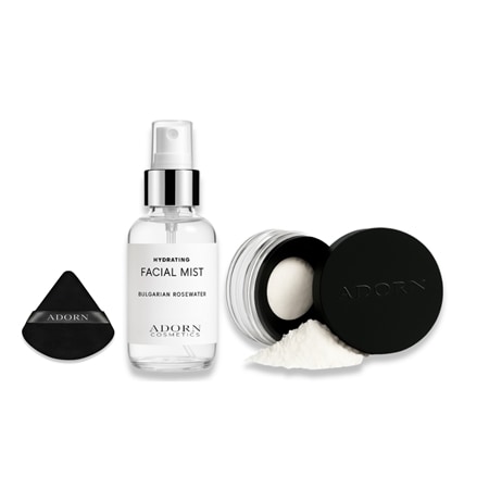 Adorn Cosmetics Setting Powder, Rosewater + Triangle Puff