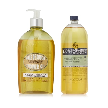 L'Occitane Supersize Almond Shower Oil 500ml & Refill 500ml