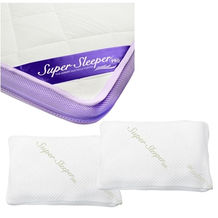Super Sleeper PRO Wave Topper ROYAL + 2 Memory Foam Pillows - QB