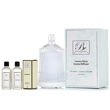 Be Enlightened Large Glass Diffuser plus  2x 100ml  Essential Oil