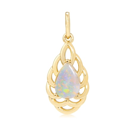 0.61ct Australian White Opal Pendant 9ct Yellow Gold