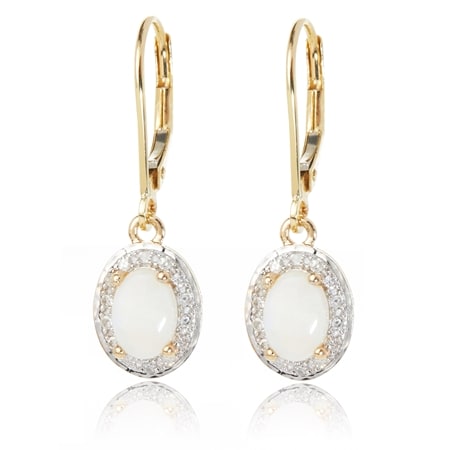 0.86ct Australian Opal & Diamond Halo Drop Earrings 9ct Yellow Gold