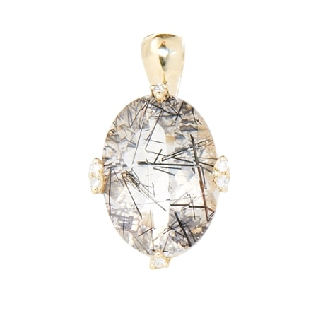 4.50ct Brazilian Black Tourmalinated Quartz & Dia. Pendant 9ct YG