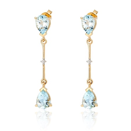 2.28ct Aquamarine & Diamond Accent Pear Drop Earrings 9ct Yellow Gold
