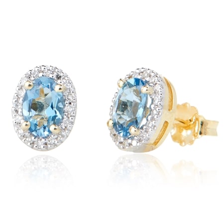 0.70ct Santa Maria Aquamarine & Diamond Halo Stud Earrings 9ct Yellow Gold
