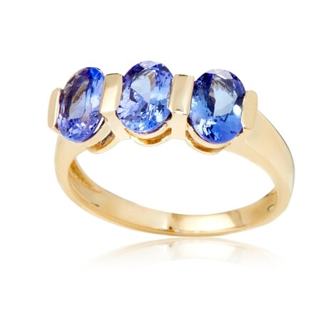 2.14ct Premium Tanzanite 3 Stone Ring 9ct Yellow Gold