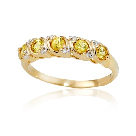 0.55ct Yellow Sapphire & Diamond Accent Band Ring 9ct Yellow Gold