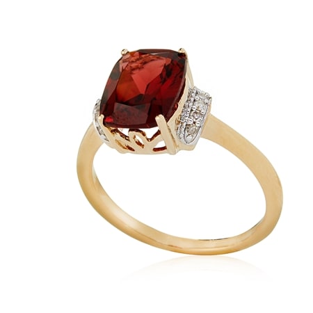TVSN 3.3ct Mozambique Garnet Diamond Cushion Ring 9ct Yellow Gold