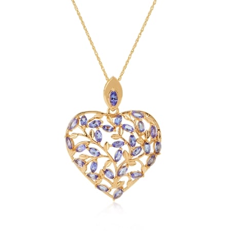 2.26ct Tanzanite Cluster Heart Pendant with Chain 9ct Yellow Gold