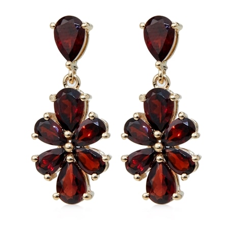 4.47ct Mozambique Garnet Statement Drop Floral Earrings 9ct YG