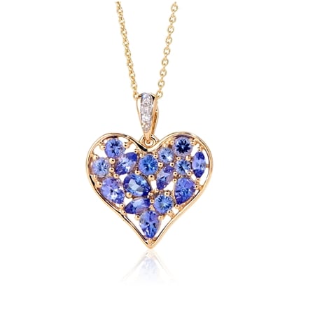 1.61ct Tanzanite & Diamond Accent Cluster Heart Pendant w/ Chain 9ct YG