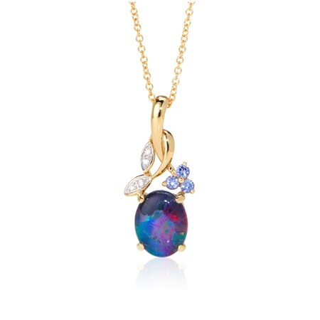 1.5ct Australian Red Opal, Tanzanite & Diamond Accent Pendant w/ Chain 9ct