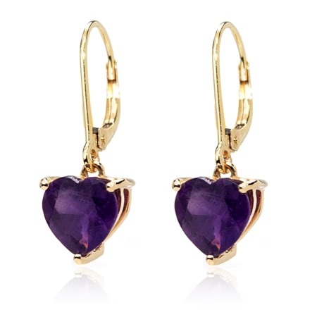 2.66ct African Amethyst Heart Drop Earrings 9ct Yellow Gold