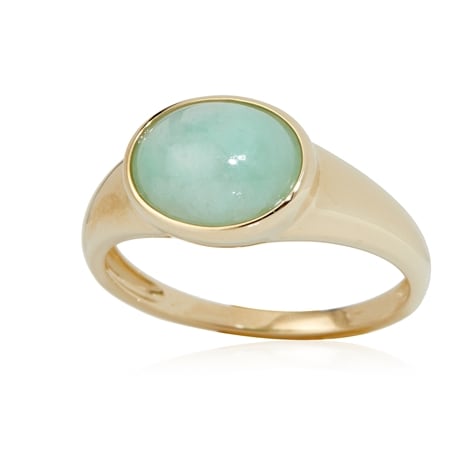 2.4ct Burmese Natural Green Jadeite Oval Ring 9ct Yellow Gold