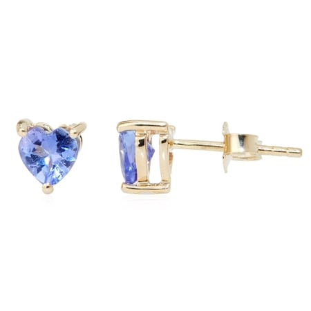 0.86ct Tanzanite Heart Stud Earrings 9ct Yellow Gold