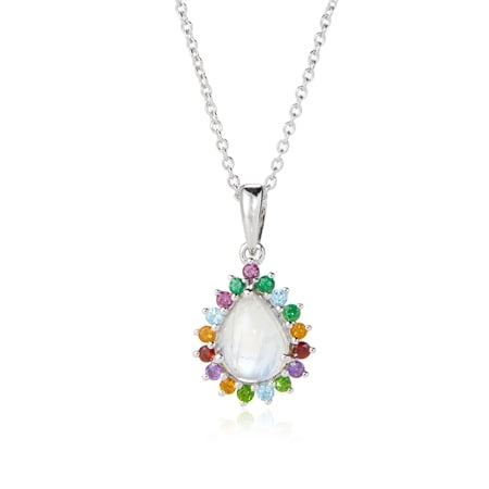 1.9ct Rainbow Moonstone Pendant with Chain Sterling Silver