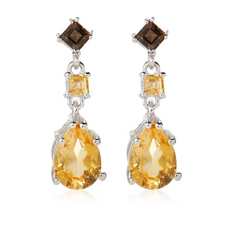 1.35ct Golden Citrine & Smoky Quartz Drop Earrings Sterling Silver