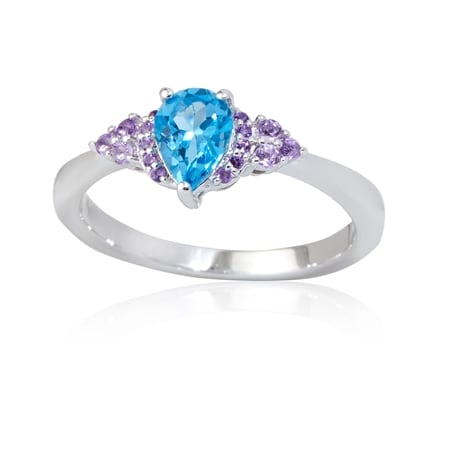 0.96ct Swiss Blue Topaz Pear Ring Sterling Silver
