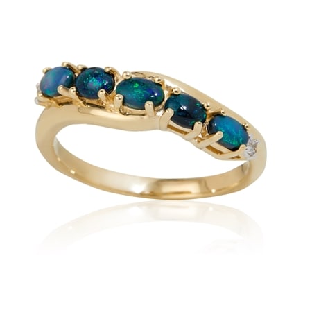 0.61ct Australian Lightning Ridge Opal & Dia. Ring 9ct Gold