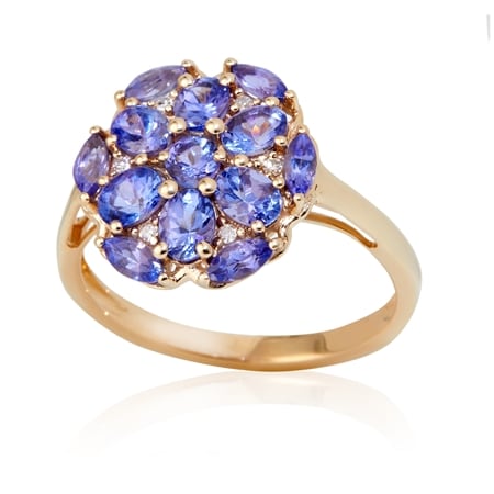 1.76ct Tanzanite & Diamond Accent Round Cluster Ring 9ct YG