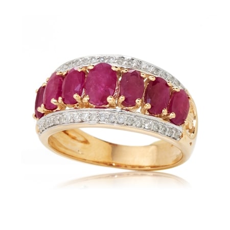 2.44ct Burmese Ruby & 0.20ct Diamond 7-Stone Band Ring 9ct Yellow Gold