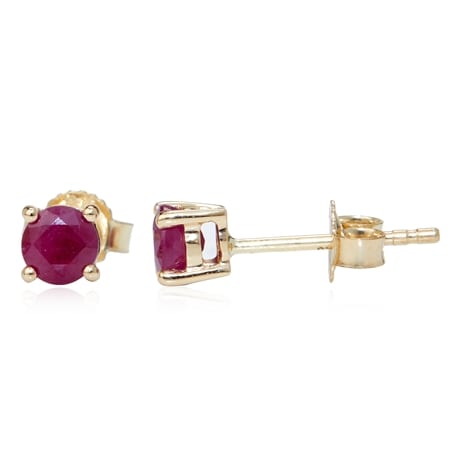 0.57ct Birthstone Ruby Round Stud Earrings 9ct Yellow Gold
