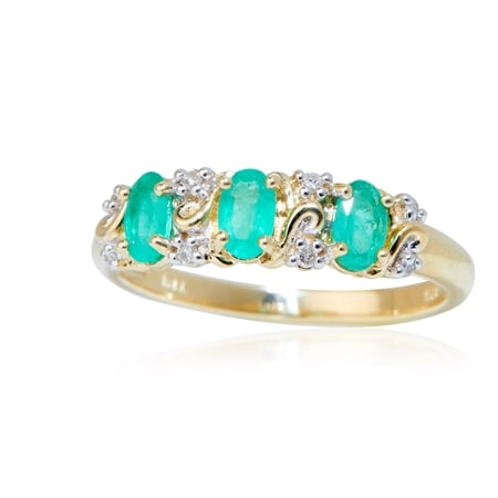 0.60ct Brazilian Emerald & Diamond Accent 3-Stone Ring 9ct YG