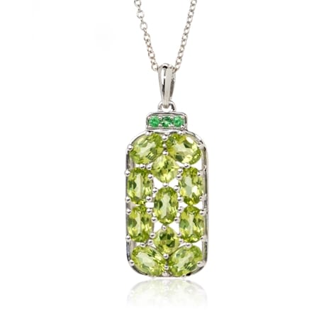 5.1ct Peridot & Tsavorite Cluster Drop Pendant Sterling Silver 50cm