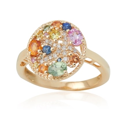 1.40ct Colours of Sapphire & Diamond Accent Cluster Ring 9ct Yellow Gold