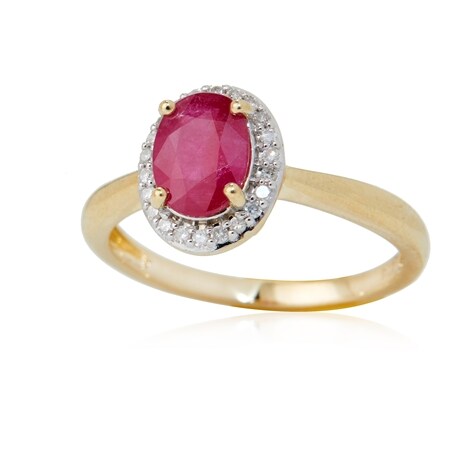 1.30ct African Ruby & 0.11ct Diamond Oval Halo Ring 9ct Yellow Gold
