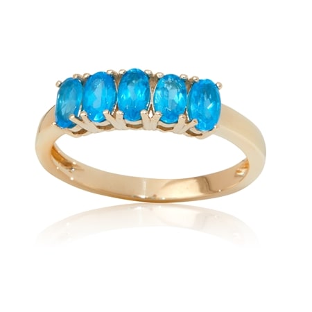 1.19ct Madagascan Neon Apatite 5-Stone Oval Ring 9ct Yellow Gold