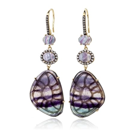 Carol Brodie 63ct Fluorite & Zircon Earrings Sterling Silver