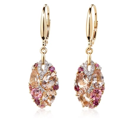 Gem Ambassador 2.60ct Multi Pink Gemstone & 0.10ct Diamond Cluster Earrings