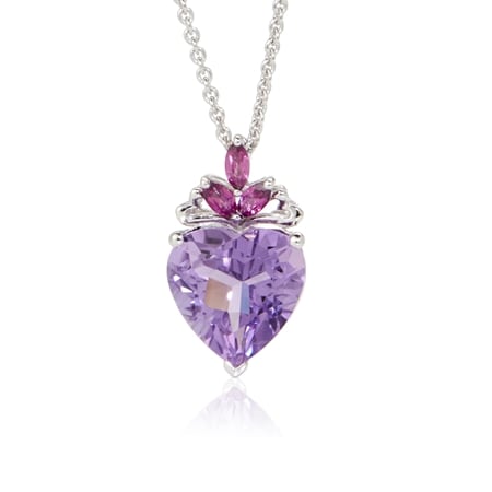 Gem Ambassador 4.00ct Amethyst & Rhodolite Garnet Heart Pendant w/ Chain SS