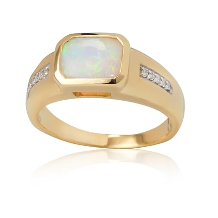 0.72ct Australian White Opal & Diamond Accent Signet Ring 9ct YG
