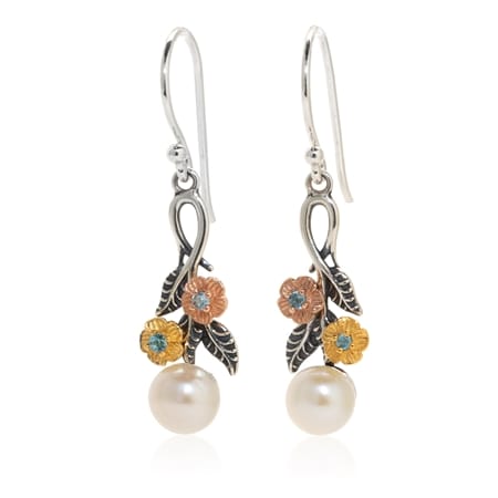 Danny Newfeld 6mm White FWP Floral Drop Earrings Sterling Silver