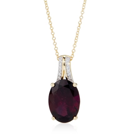 4.8ct Brazilian Rosanite Garnet Oval Drop Pendant 9ct YG w/50cm Chain
