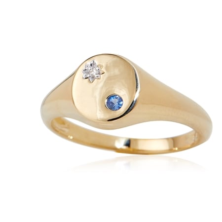 0.03ct Ceylon Sapphire & Diamond Accent Signet Ring 9ct Yellow Gold