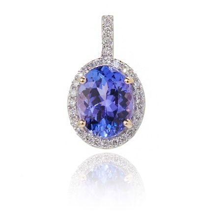 1.62ct AAA Premium Tanzanite & 0.17ct Diamond Oval Pendant 9ct YG