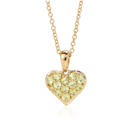 0.39ct African Canary Tourmaline Heart Pendant w/ Chain 9ct YG